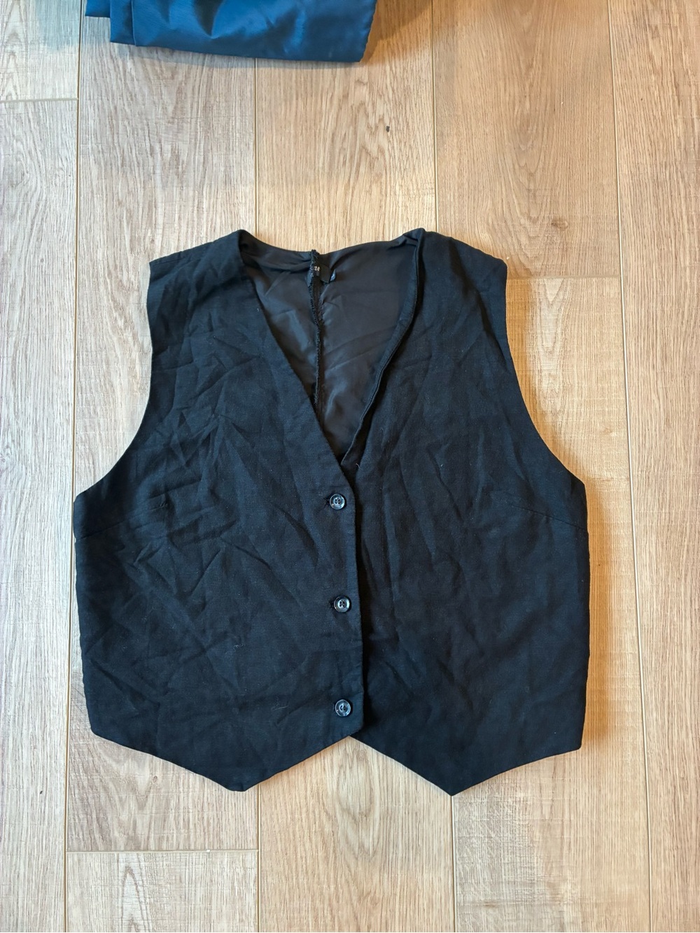 Black Women's Tailored linen Button Vest pointed bottoms minimalist preppy large
